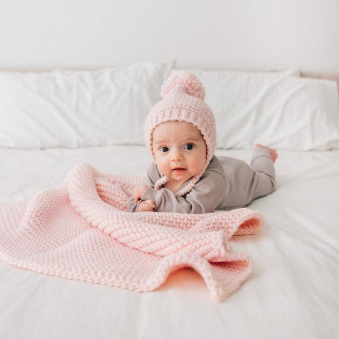 Chunky Stitch Knit Baby Blanket (Blush or Natural)