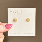 Gold Embossed Daisy Earrings | 18k gold plating