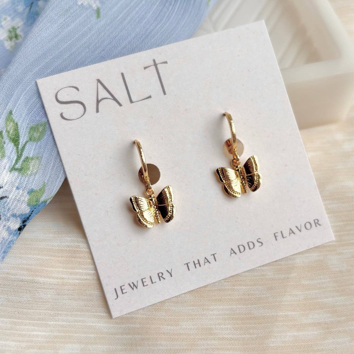 Gold Butterfly Hoop Earrings | 18k gold plating