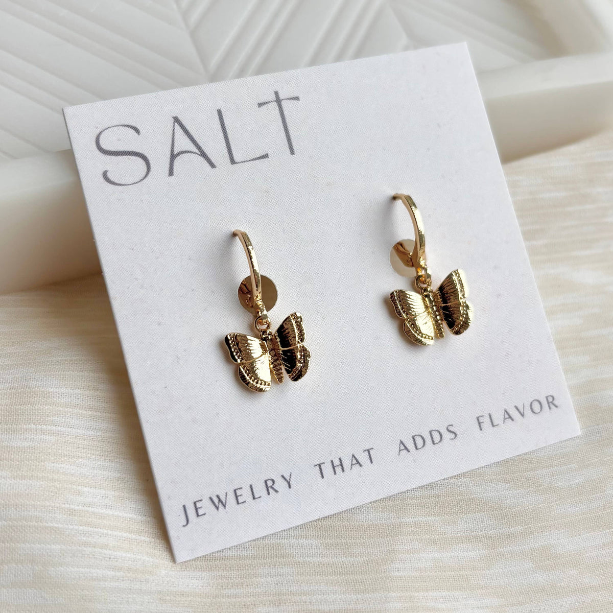 Gold Butterfly Hoop Earrings | 18k gold plating
