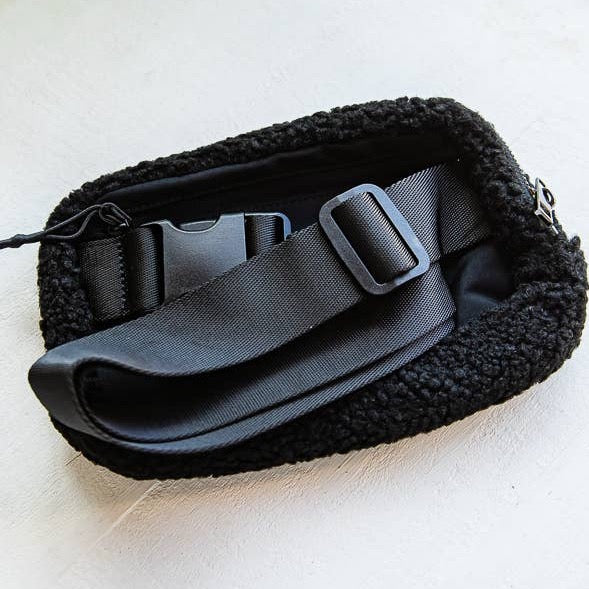 Sherpa Teddy Crossbody Belt Bag: BLACK