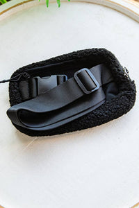 Sherpa Teddy Crossbody Belt Bag: BLACK