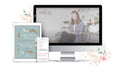 A digital product display featuring a workbook and an online counseling course with a woman speaking.