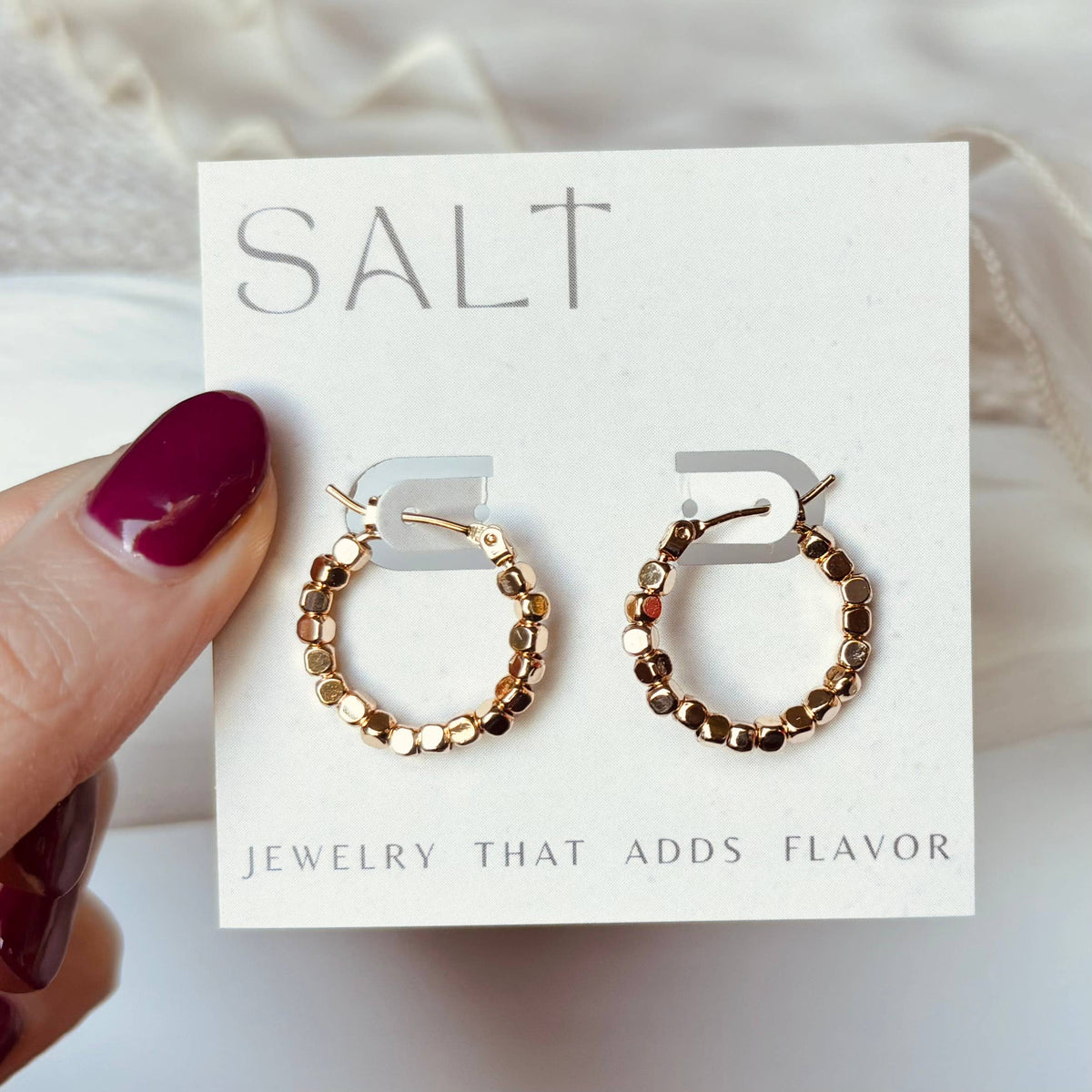Gold Beaded Hoop Earrings | 18k gold plating
