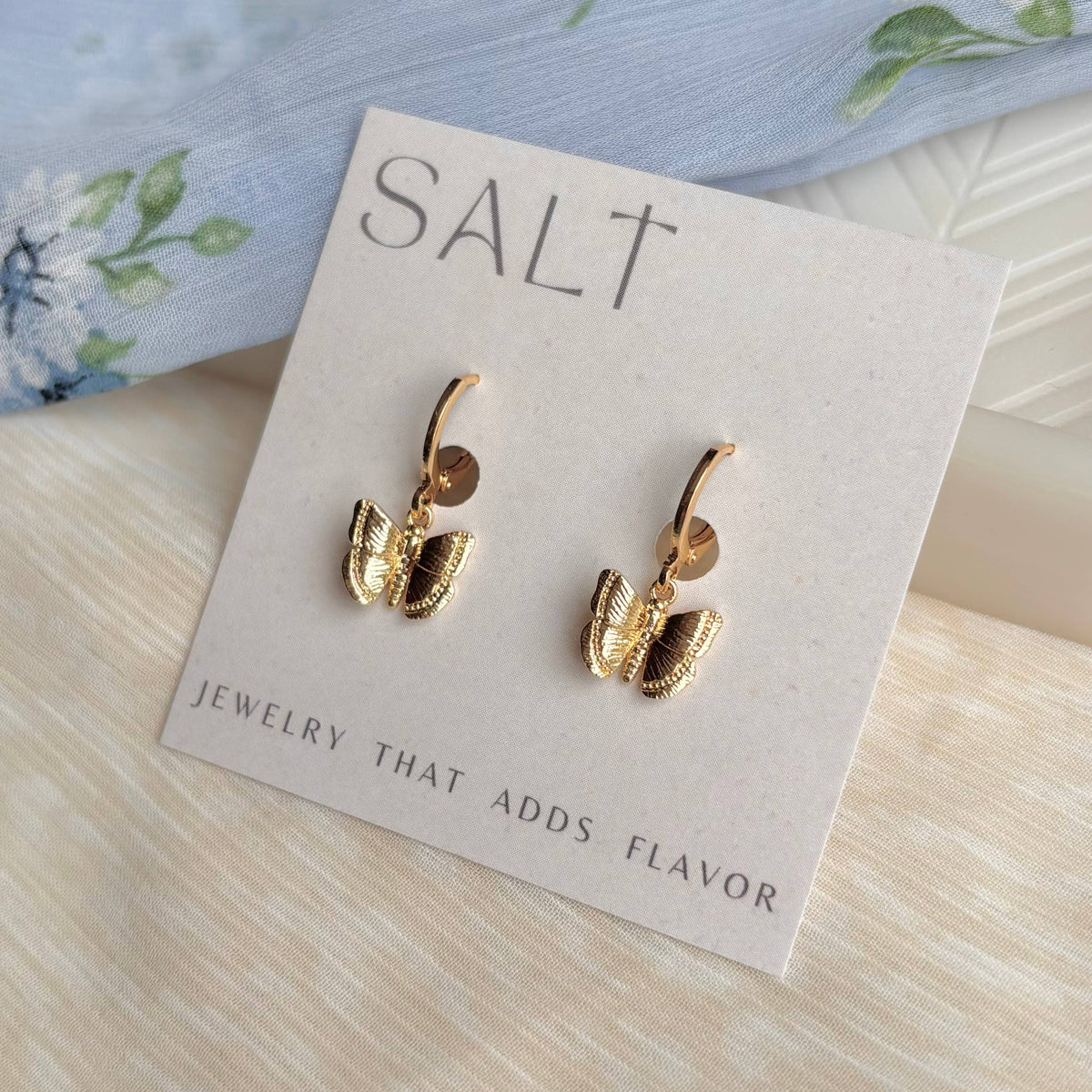 Gold Butterfly Hoop Earrings | 18k gold plating