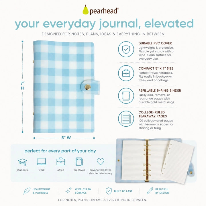 Daily Notes Refillable Journal | Blue Gingham | 5x7