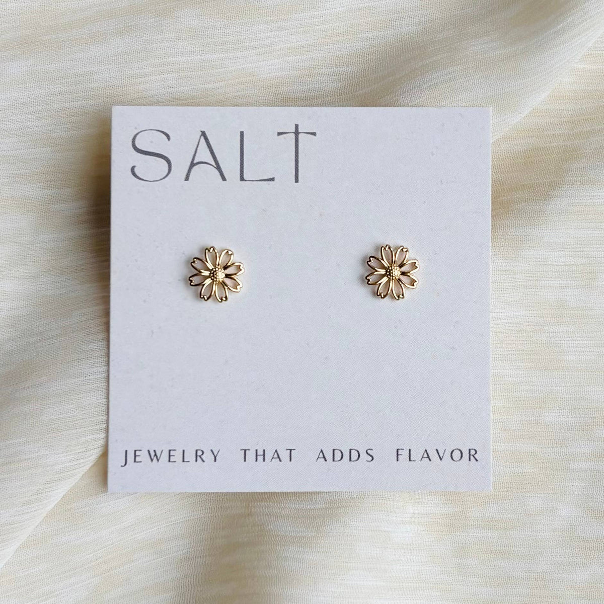 Gold Embossed Daisy Earrings | 18k gold plating