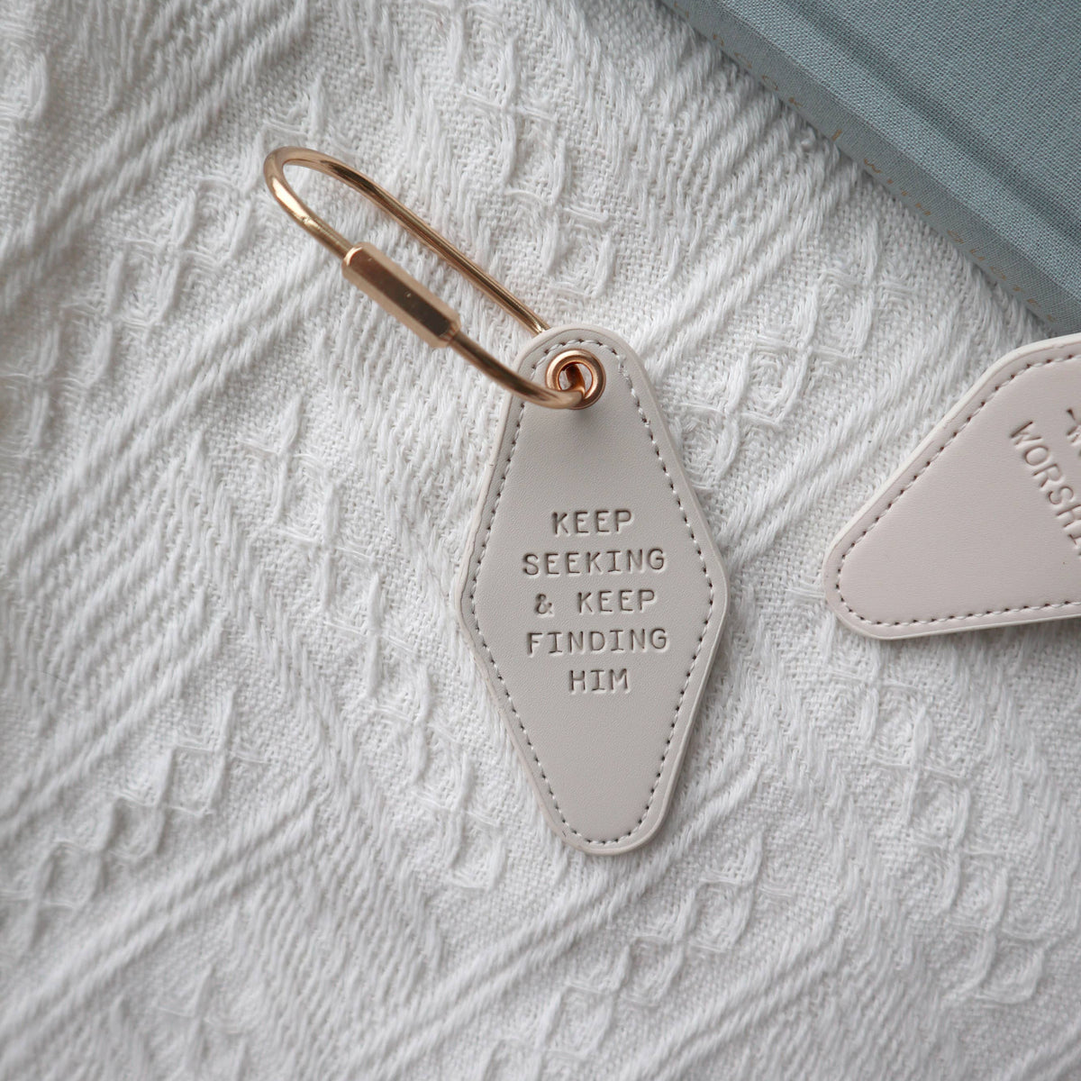 Embossed Leather Keychain | Keep Seeking