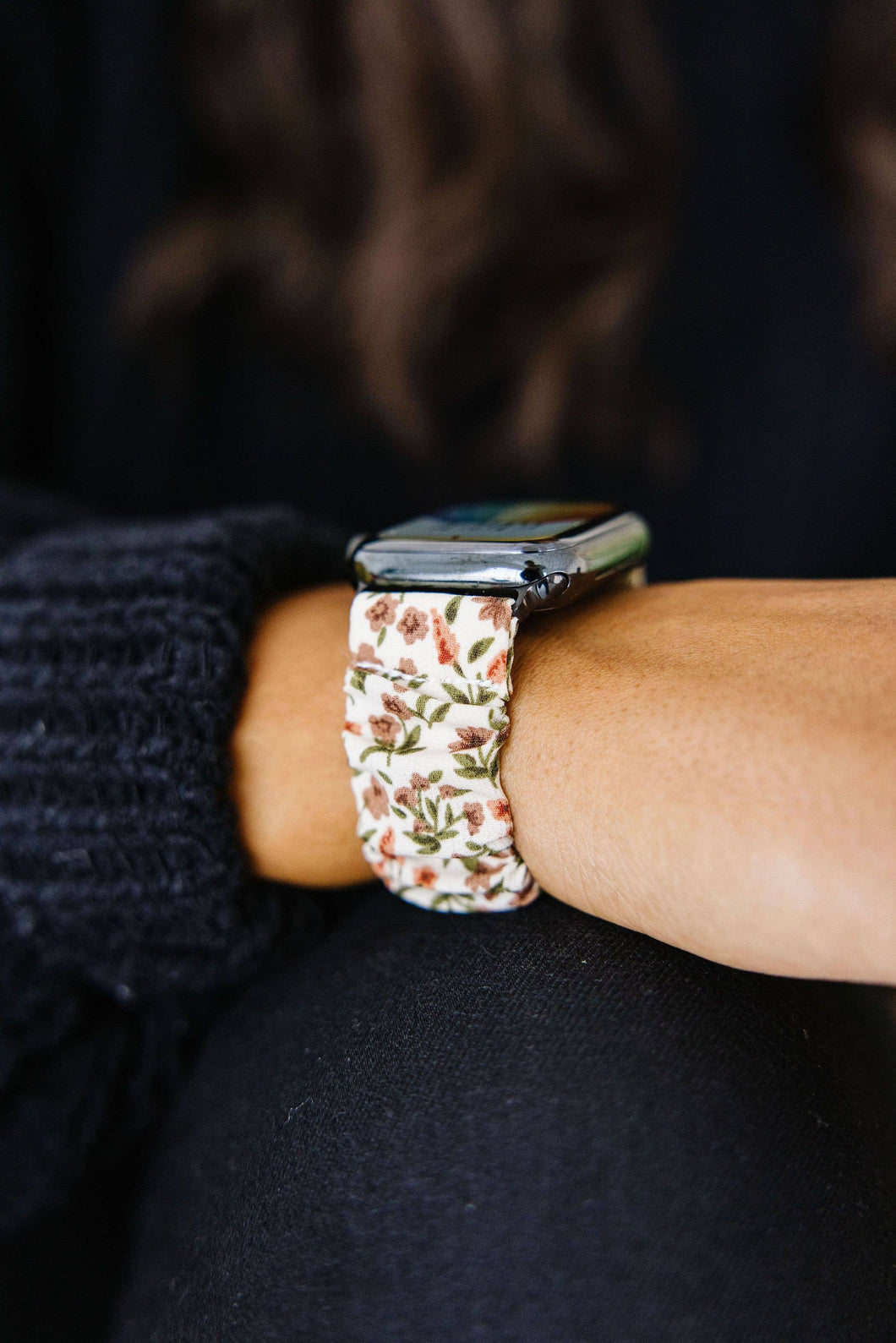 Fall Floral Scrunchie Band Compatible with Apple Watch: M (6.1-6.6 inches) / 38/40/41mm